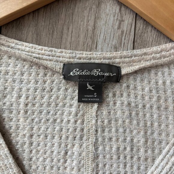 Eddie Bauer Waffle Knit Thermal Tie Front Button Up T-Shirt Womens SM Cabincore - Picture 4 of 13